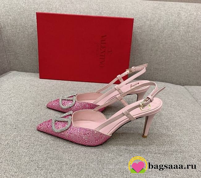	 Bagsaaa Valentino VLOGO GLOW Crystal SLINGBACK Pink PUMP 80 MM - 1