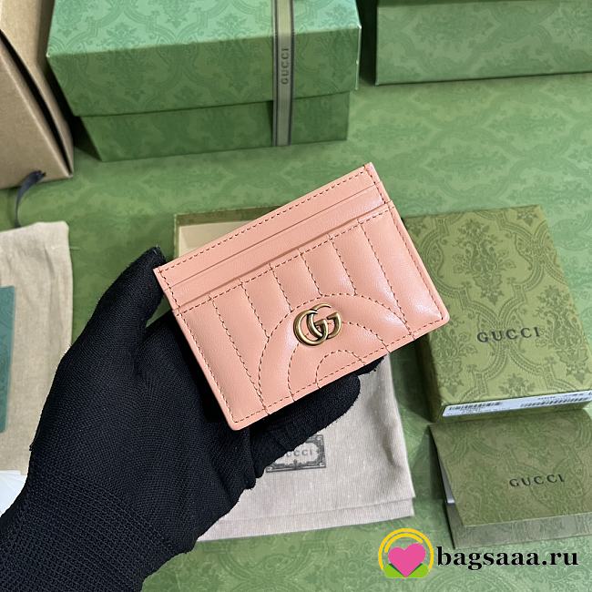 	 Bagsaaa Gucci Marmont Pink Leather Card Holder - 10x7cm - 1