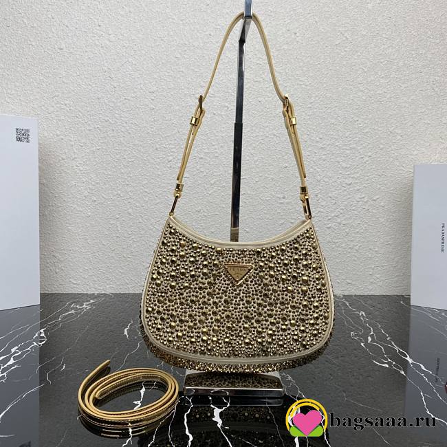 Bagsaaa Prada Cleo satin bag with crystals gold - 22*18.5*4.5cm - 1
