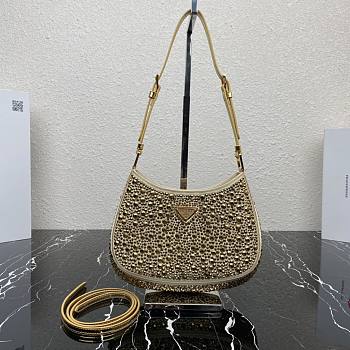 Bagsaaa Prada Cleo satin bag with crystals gold - 22*18.5*4.5cm