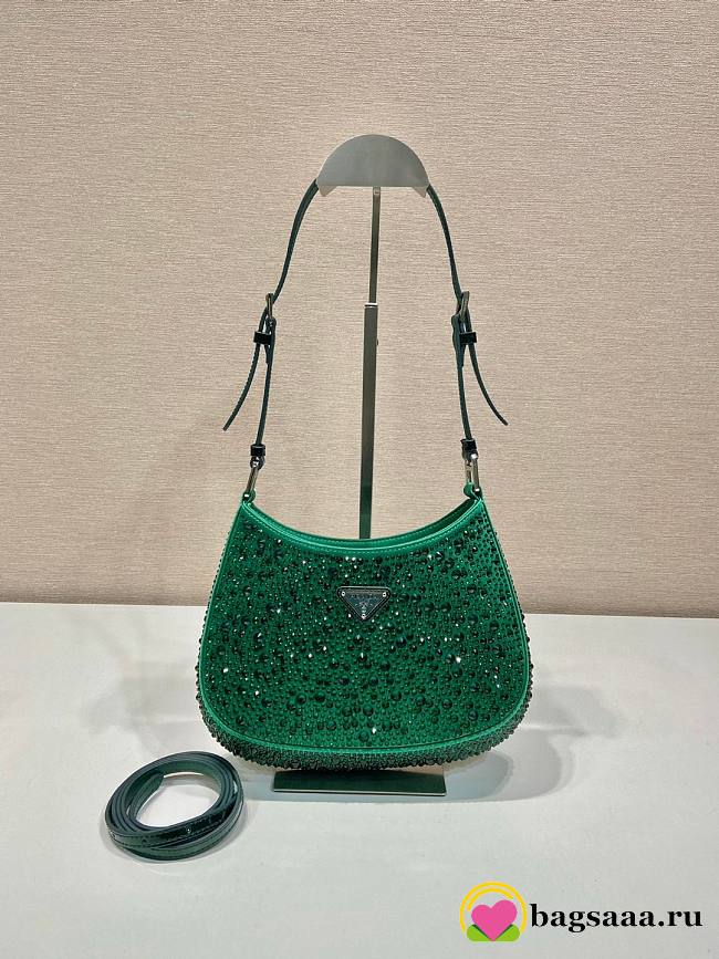 	 Bagsaaa Prada Cleo satin bag with crystals green - 22*18.5*4.5cm - 1