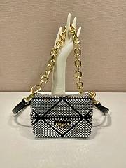 Bagsaaa Prada Mini Crystal-embellished Triangle Logo Black Shoulder Bag - 17*11.5*6.5cm - 1