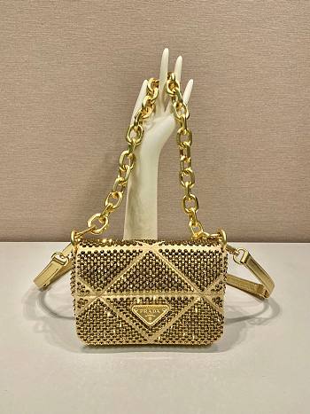 	 Bagsaaa Prada Mini Crystal-embellished Triangle Logo Gold Shoulder Bag - 17*11.5*6.5cm