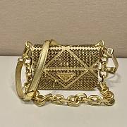 	 Bagsaaa Prada Mini Crystal-embellished Triangle Logo Gold Shoulder Bag - 17*11.5*6.5cm - 3