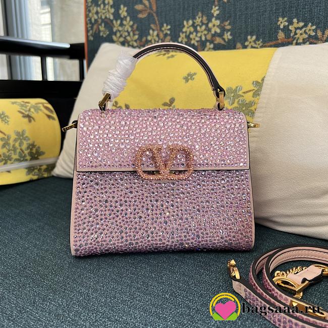 Bagsaaa Valentino Vsling Mini Handbag With Sparkling Embroidery Pink - W19xH13xD9 cm - 1