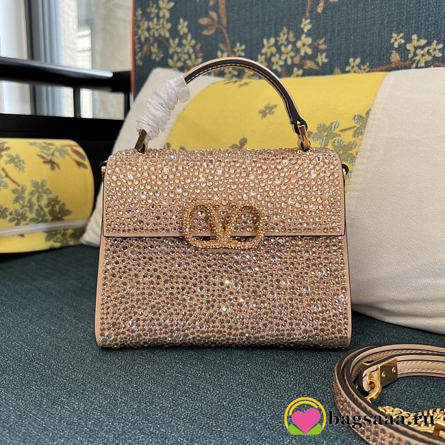 	 Bagsaaa Valentino Vsling Mini Handbag With Sparkling Embroidery Beige - W19xH13xD9 - 1