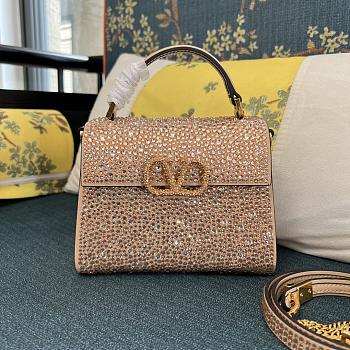 	 Bagsaaa Valentino Vsling Mini Handbag With Sparkling Embroidery Beige - W19xH13xD9