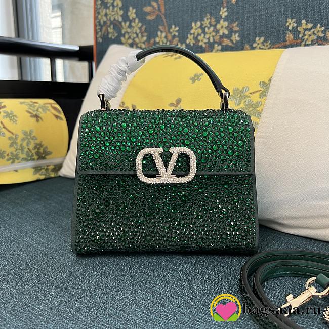 	 Bagsaaa Valentino Vsling Mini Handbag With Sparkling Embroidery Green - W19xH13xD9 - 1