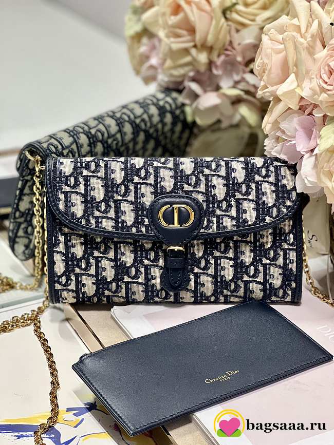 	 Bagsaaa Dior Bobby Wallet on Chain East West Blue Oblique Jacquard - 21.5×12×4cm - 1