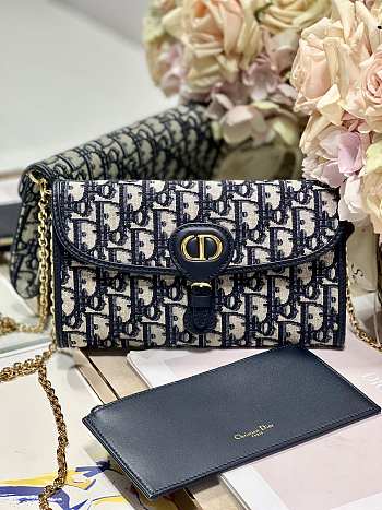 	 Bagsaaa Dior Bobby Wallet on Chain East West Blue Oblique Jacquard - 21.5×12×4cm