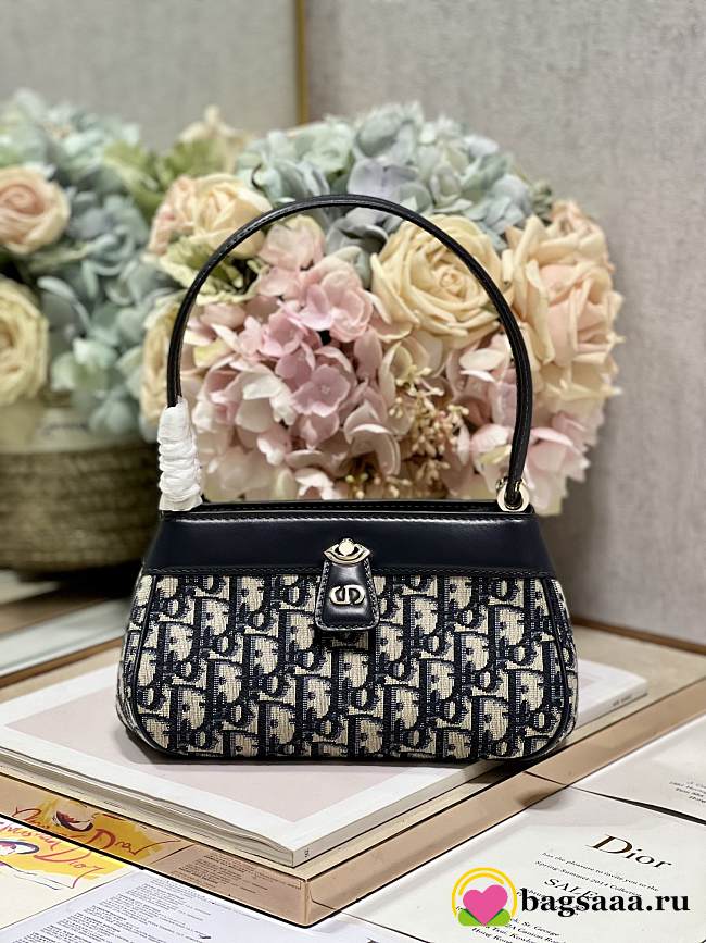 	 Bagsaaa Dior Small Key Dusty Ivory Blue Oblique Jacquard Bag - 22 x 12.5 x 12cm - 1