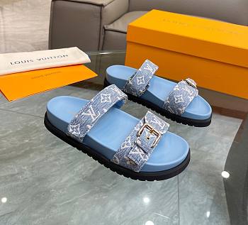 Bagsaaa Louis Vuitton Bom Dia Flat Comfort Mule Monogram Blue Denim