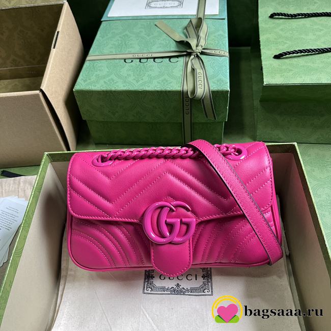 Bagsaaa Gucci GG Marmont matelassé shoulder hot pink bag - 22X 13 x 6 cm - 1