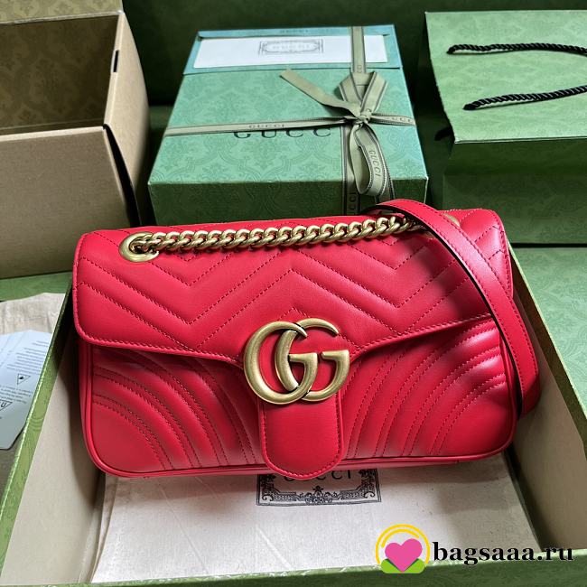 Bagsaaa Gucci GG Marmont matelassé shoulder red bag - 26x 15x 7cm - 1