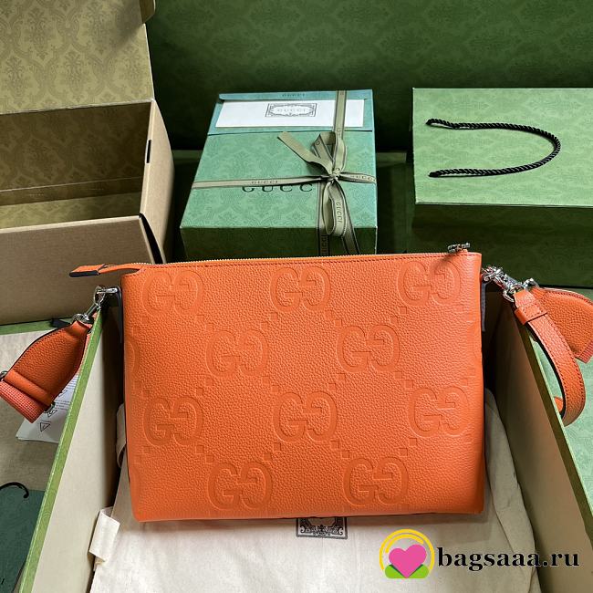 	 Bagsaaa Gucci GG embossed messenger bag in orange leather - 31x 24.5x 5cm - 1