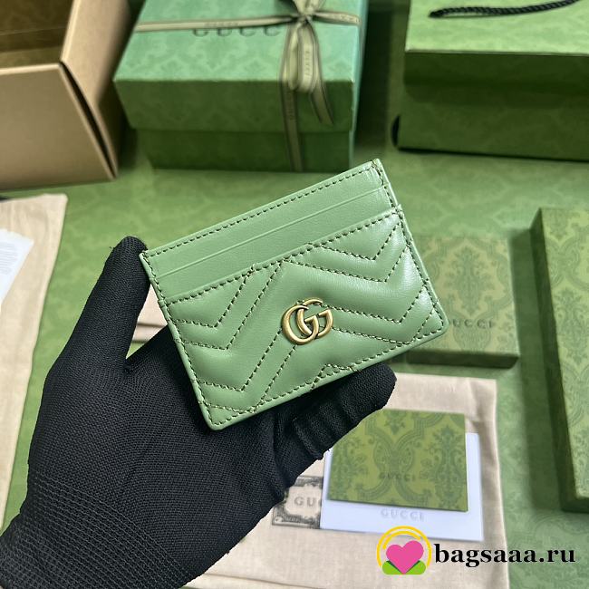 Bagsaaa Gucci GG Marmont matelassé keychain wallet in sage green leather - 10x 7cm - 1