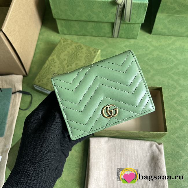 Bagsaaa Gucci GG Marmont matelassé card case wallet sage green - 11 x 8.5 x 3cm - 1