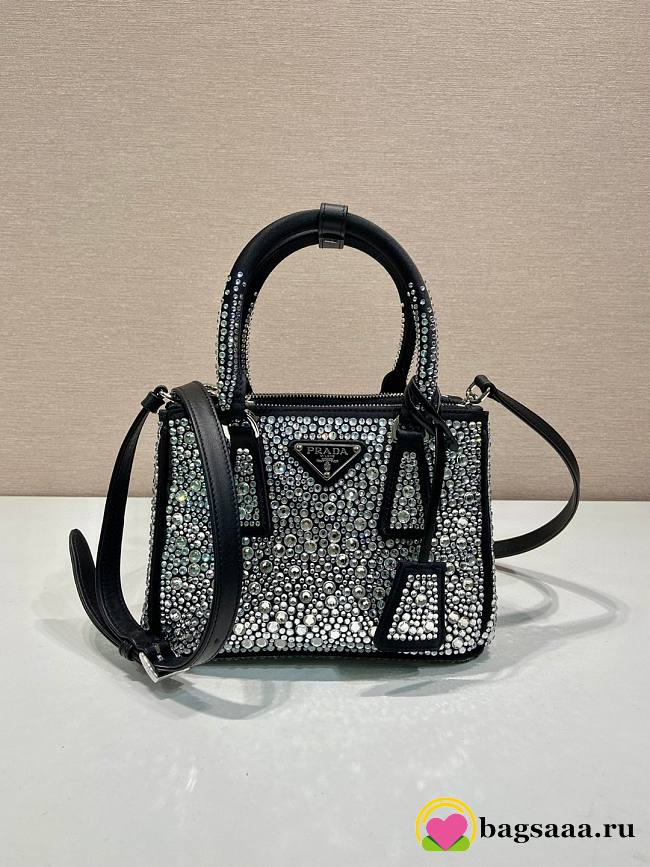 Bagsaaa Prada Galleria satin mini-bag with black crystals - 20*14.5*9.5cm - 1