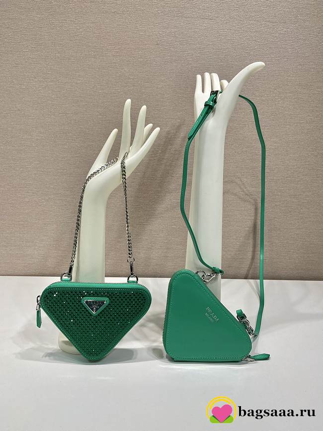 Bagsaaa Prada Embellished satin and leather mini pouch green - 15x10x5cm - 1