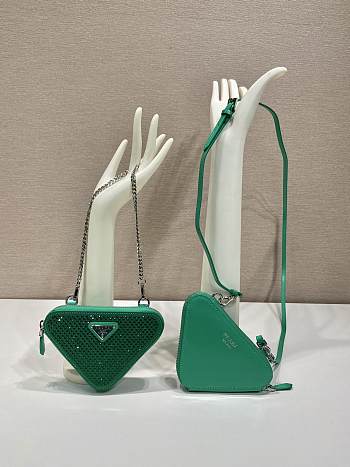 Bagsaaa Prada Embellished satin and leather mini pouch green - 15x10x5cm
