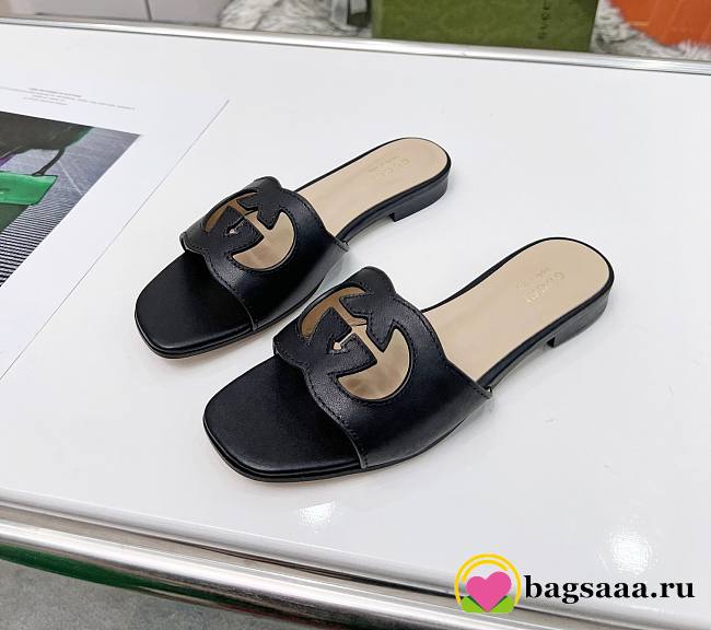 Bagsaaa Gucci Women's Interlocking G cut-out slide sandal black - 1