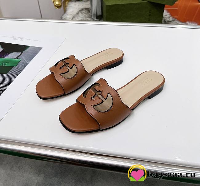 	 Bagsaaa Gucci Women's Interlocking G cut-out slide sandal brown - 1