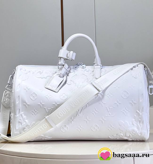 Bagsaaa Louis Vuitton Keepall Bandouliere Bag 50 White Optic - 50 x 29 x 23 cm - 1