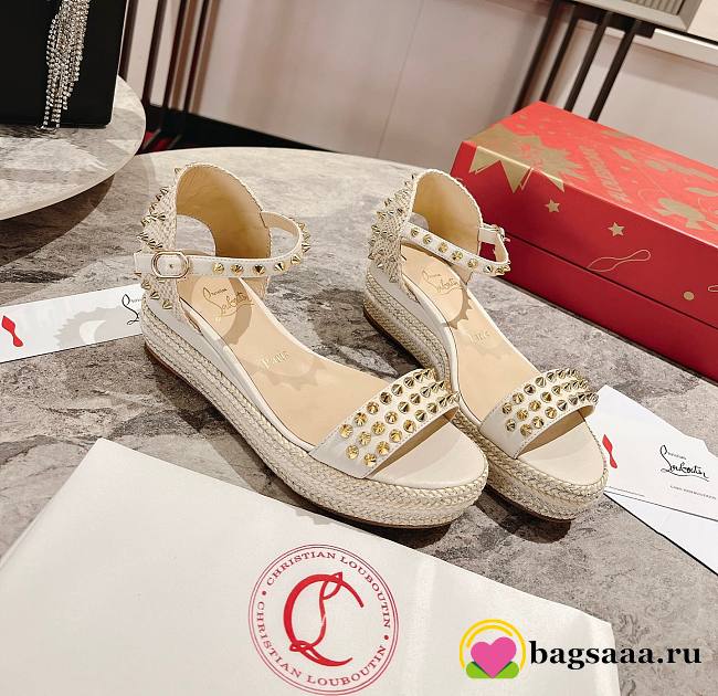 	 Bagsaaa Christian Louboutin Madmonica Flat Wedge Sandals White - 1