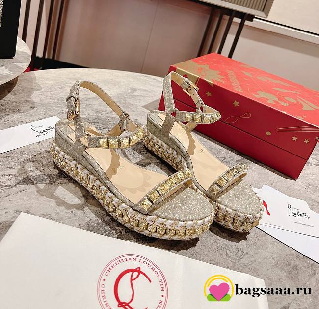 	 Bagsaaa Christian Louboutin Madmonica Flat Wedge Sandals Grey - 1