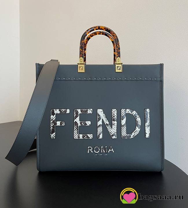 Bagsaaa Fendi Sunshine Medium Dark grey leather and elaphe shopper - 35x31x17cm - 1