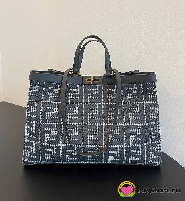 Bagsaaa Fendi X - Tote Grey houndstooth wool shopper with FF embroidery - 41x29.5x16cm - 1
