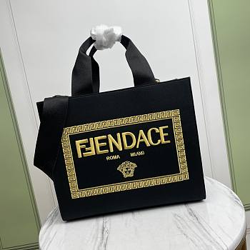 Bagsaaa Fendi Fendace Embroidered Canvas Logo Medium Black Bag