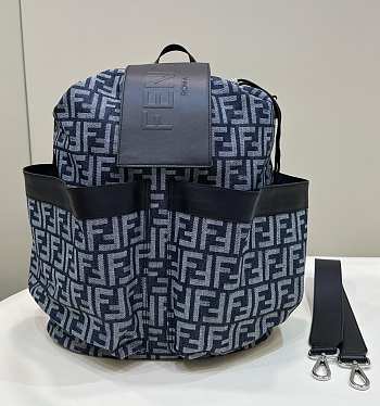 	 Bagsaaa Fendi Black Strike Backpack In Denim With Jacquard Ff Monogram Large - 42*18*45CM