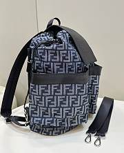 	 Bagsaaa Fendi Black Strike Backpack In Denim With Jacquard Ff Monogram Large - 42*18*45CM - 2