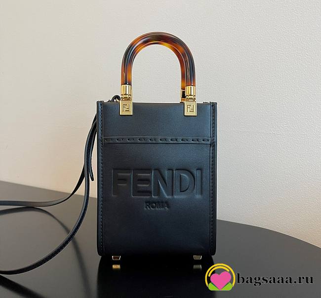 Bagsaaa Fendi Mini Sunshine Shopper Black Leather - 18x13x6.5cm - 1