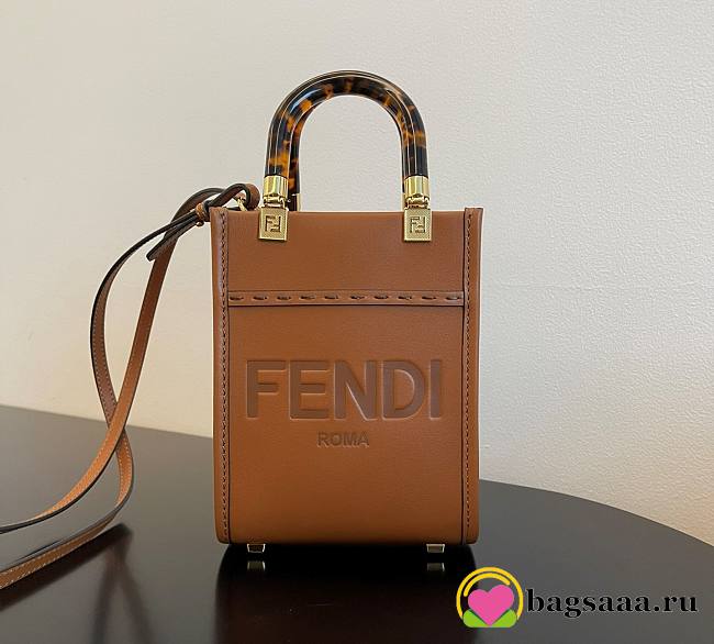 	 Bagsaaa Fendi Mini Sunshine Shopper Brown Leather - 18x13x6.5cm - 1