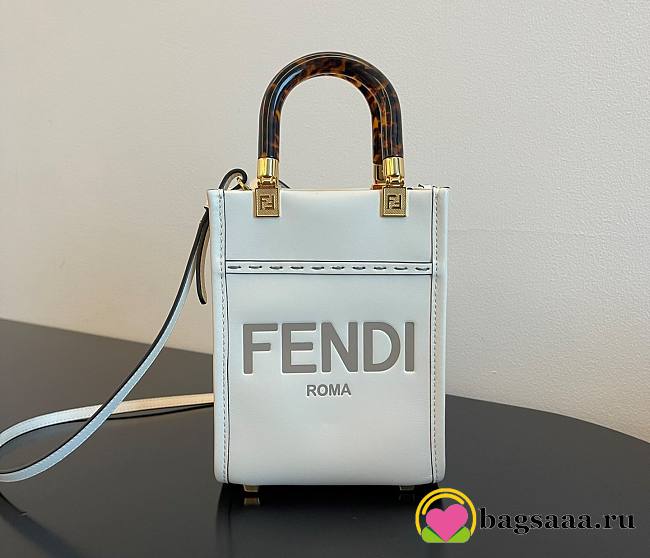 	 Bagsaaa Fendi Mini Sunshine Shopper White Leather - 18x13x6.5cm - 1