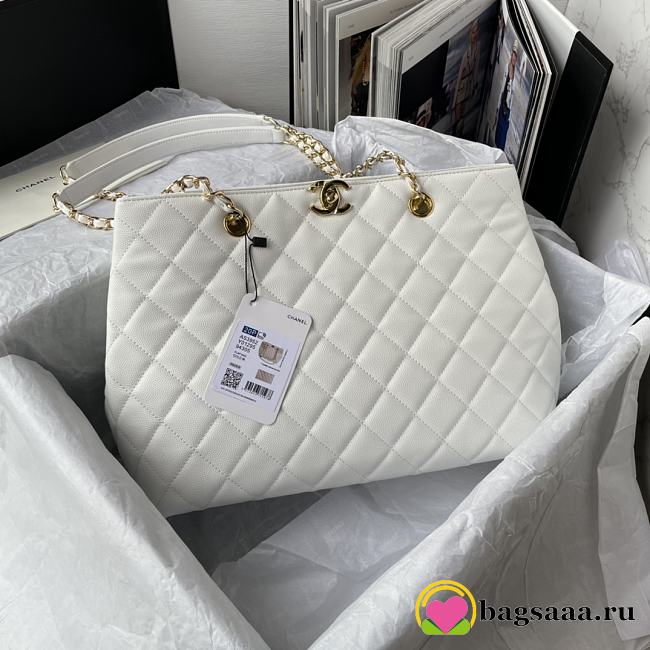 	 Bagsaaa Chanel White Quilted Caviar Tote - 31*23*14cm - 1