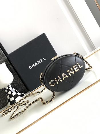 	 Bagsaaa Chanel Round Black Lambskin Bag - 8.5x12x6cm