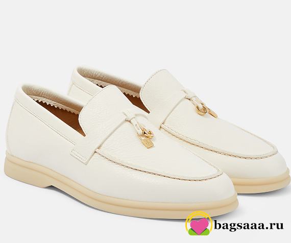 Bagsaaa Lora Pina Charm Summer Walk White Leather Loafer  - 1