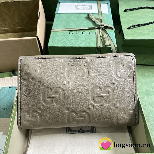 	 Bagsaaa Gucci Jumbo GG Pouch Taupe Leather - 28.5x18x9cn - 1