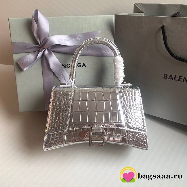 	 Bagsaaa Balenciaga Hourglass metallic tote in silver - 23cmx10x14cm - 1