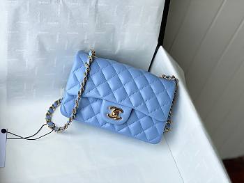 Bagsaaa Chanel Flap Bag Blue Lambskin Leather Gold Hardware - 20cm