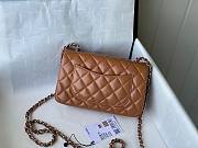 	 Bagsaaa Chanel Flap Bag Brown Lambskin Leather Silver Hardware - 20cm - 3