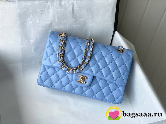 Bagsaaa Chanel Flap Bag Blue Lambskin Leather Gold Hardware - 25cm - 1