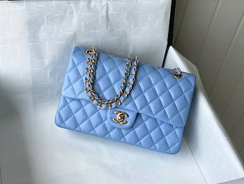 Bagsaaa Chanel Flap Bag Blue Lambskin Leather Gold Hardware - 25cm