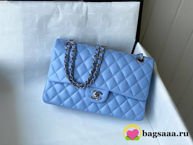 	 Bagsaaa Chanel Flap Bag Blue Lambskin Leather Silver Hardware - 25cm - 1