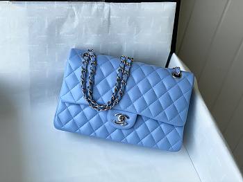 	 Bagsaaa Chanel Flap Bag Blue Lambskin Leather Silver Hardware - 25cm