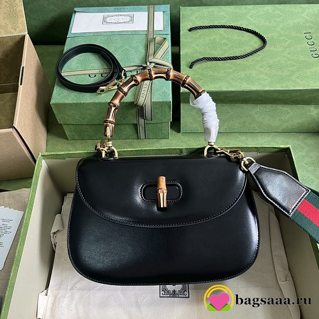 	 Bagsaaa Bamboo 1947 Medium Top Handle Black Leather Bag - 26x17x9cm - 1