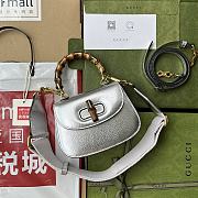 	 Bagsaaa Bamboo 1947 Mini Top Handle Silver Leather Bag - 17x12.5x8cm - 1